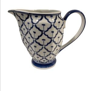 Andrea by Sadek vintage Blue and White Small Creamer Pitcher 4.5” H